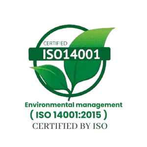 ISO 14001:2015 certification logo, for an Environmental Management System (EMS) that reduces a company's environmental impact.