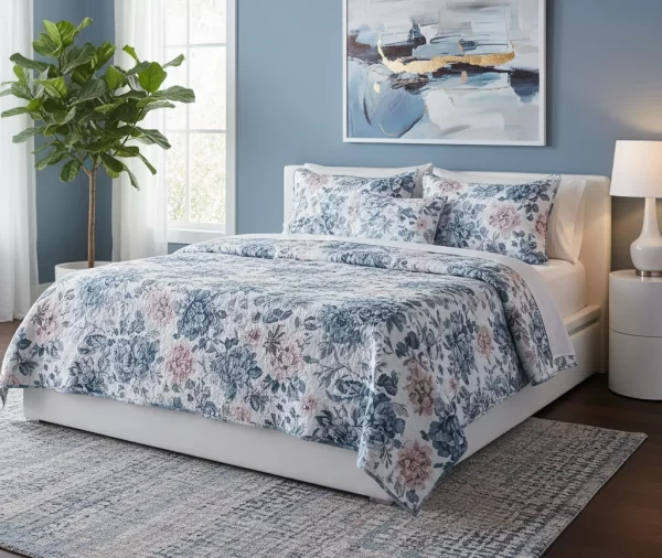 Printed Floral Design Quilt Set