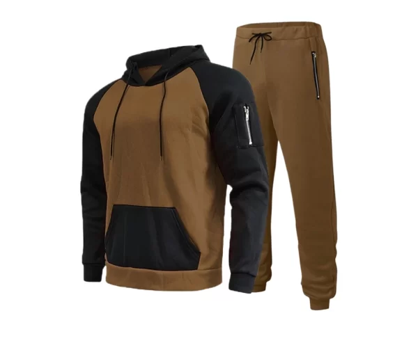 Men's Casual Hoodie Tracksuit Set (Brown and Black)