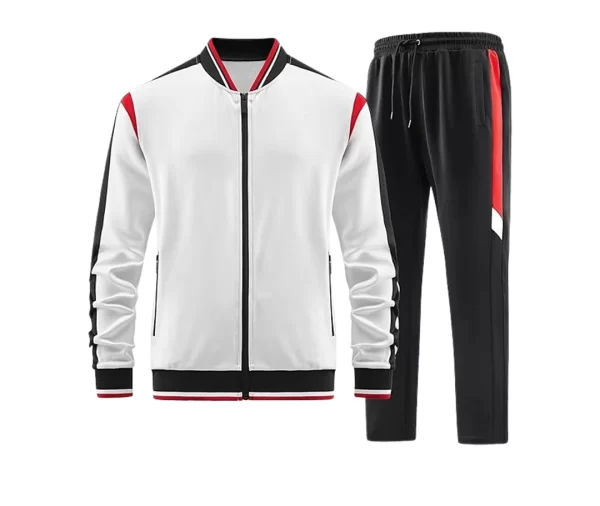 Men's Zip Tracksuit Set (White, Black, Red)