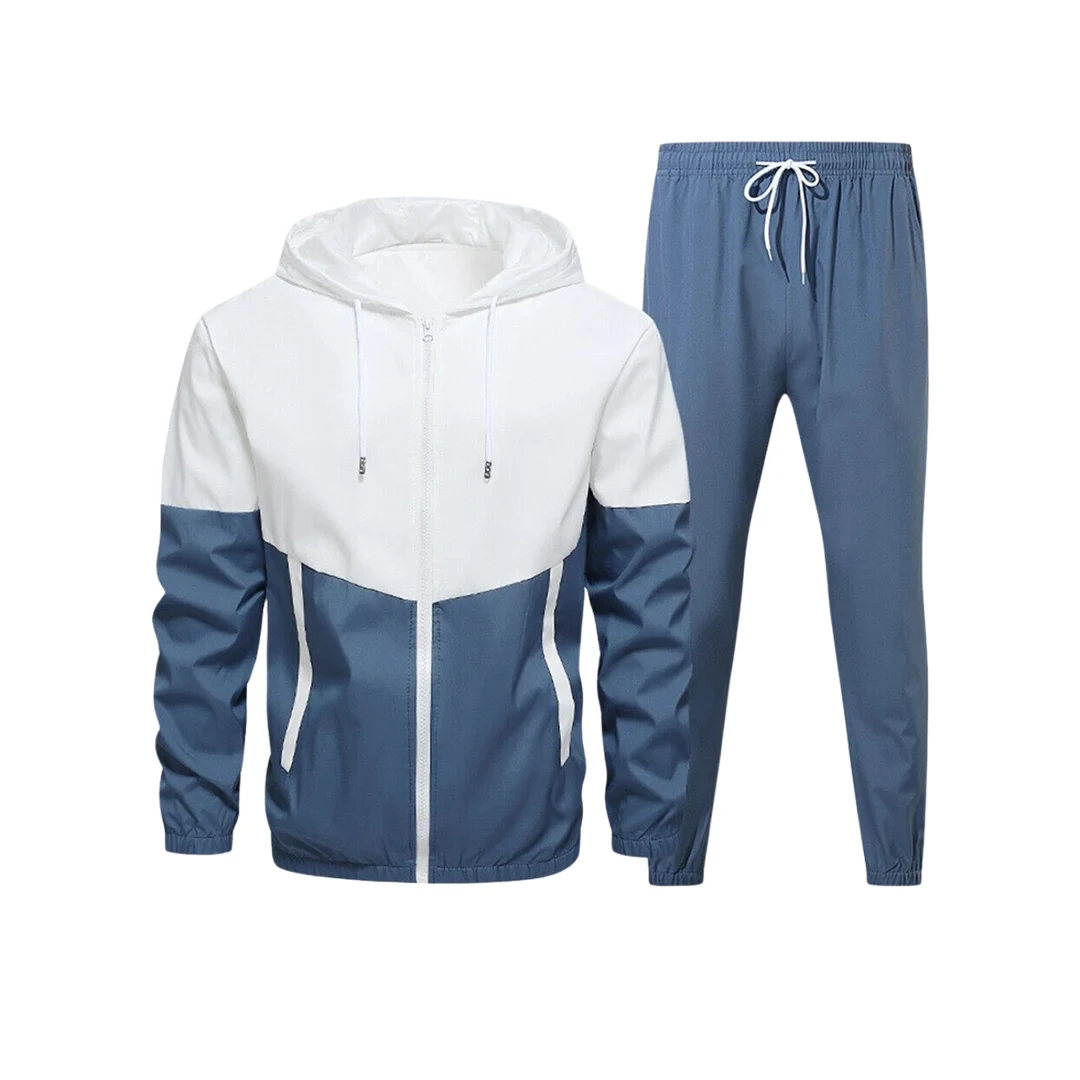 Men's Track Jacket Set (White, Blue)