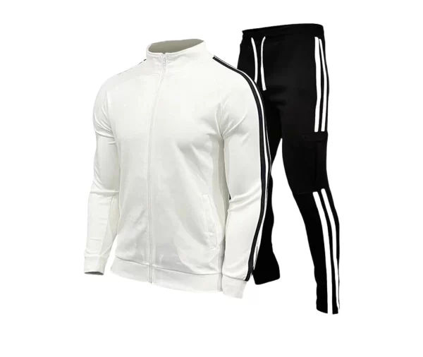 Men's Zip-Up Sweat Tracksuit (White, Black)