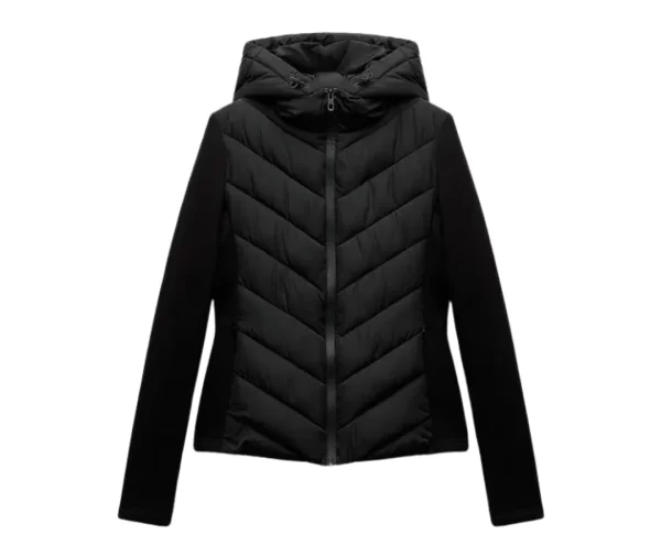 Women's Black Hooded Hybrid Puffer Jacket