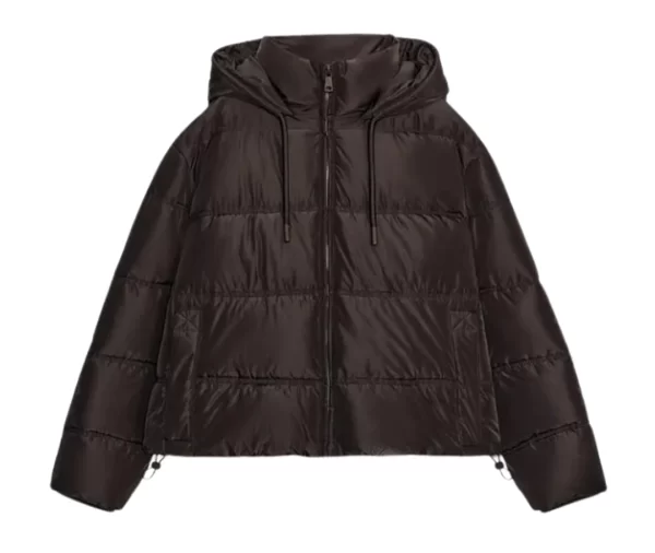 Women's Brown Hooded Cropped Puffer Jacket