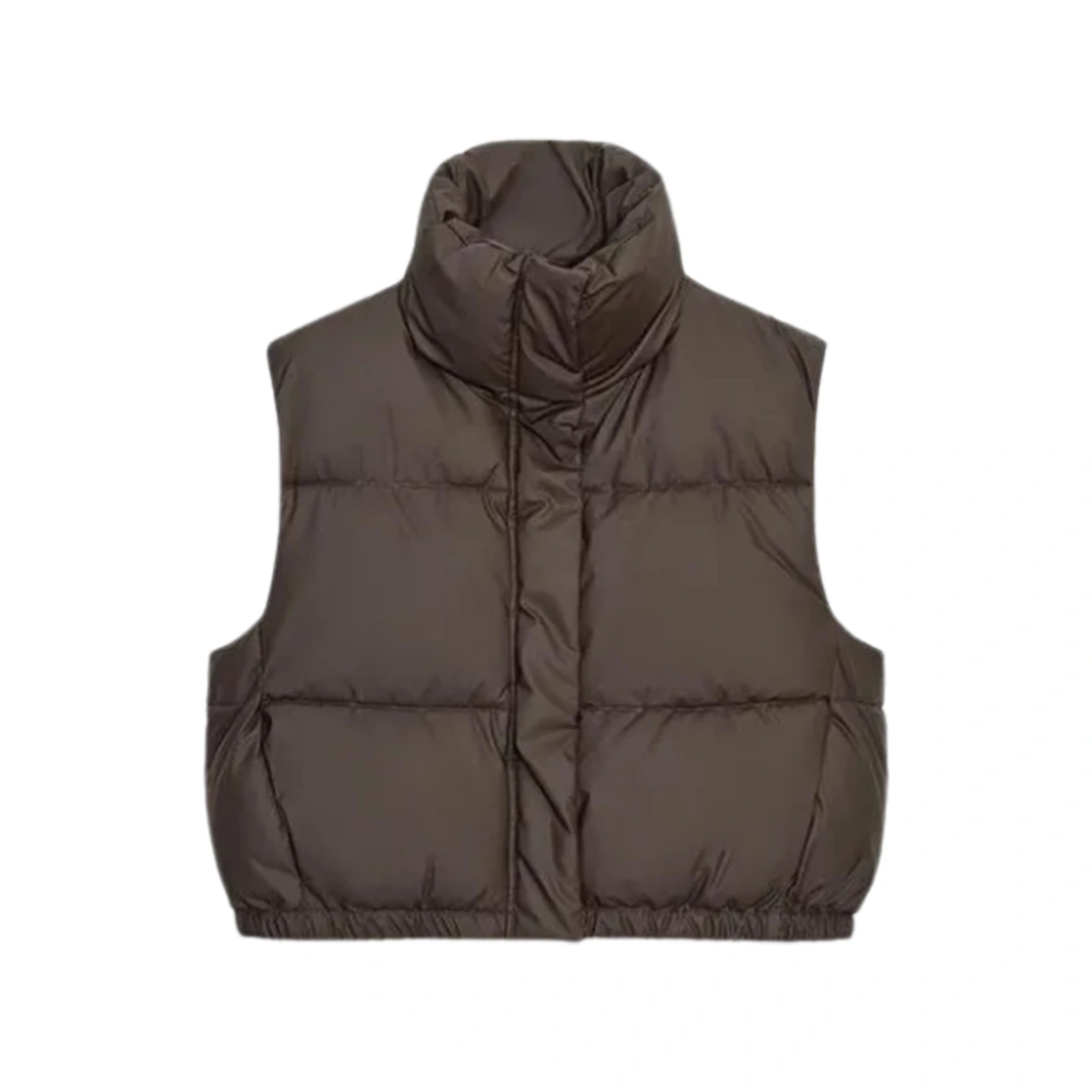 Women's Brown Cropped Puffer Jacket