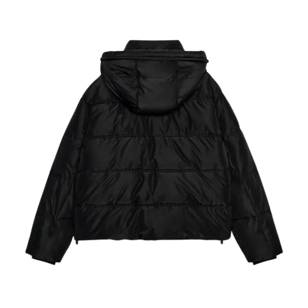 Women's Black Hooded Cropped Puffer Jacket - Image 2