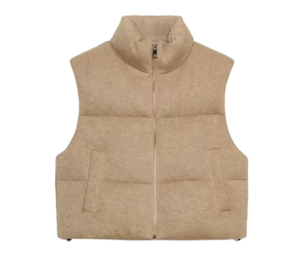 Women's Beige Wool-Blend Puffer Jacket
