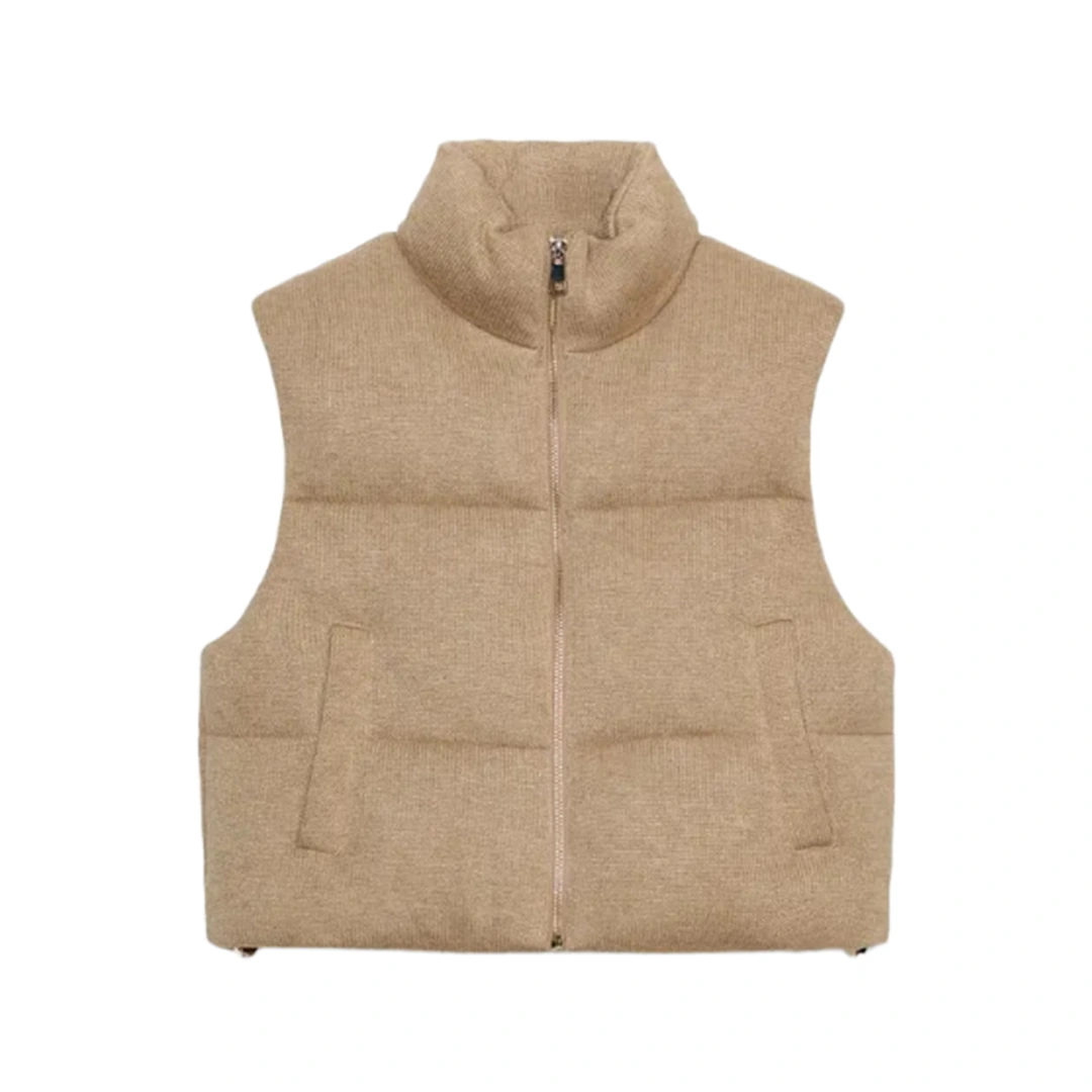 Women's Beige Wool-Blend Puffer Jacket