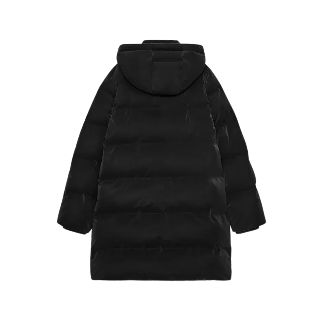 Women’s Long Hooded Puffer Coat (Black) - Image 2