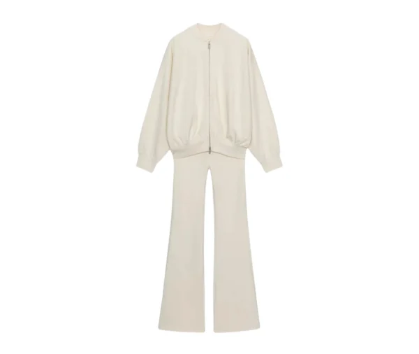 Women's Cream Bomber Jacket & Flared Trouser Set