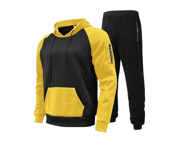 Men's Casual Hoodie Tracksuit Set (Black and Yellow)