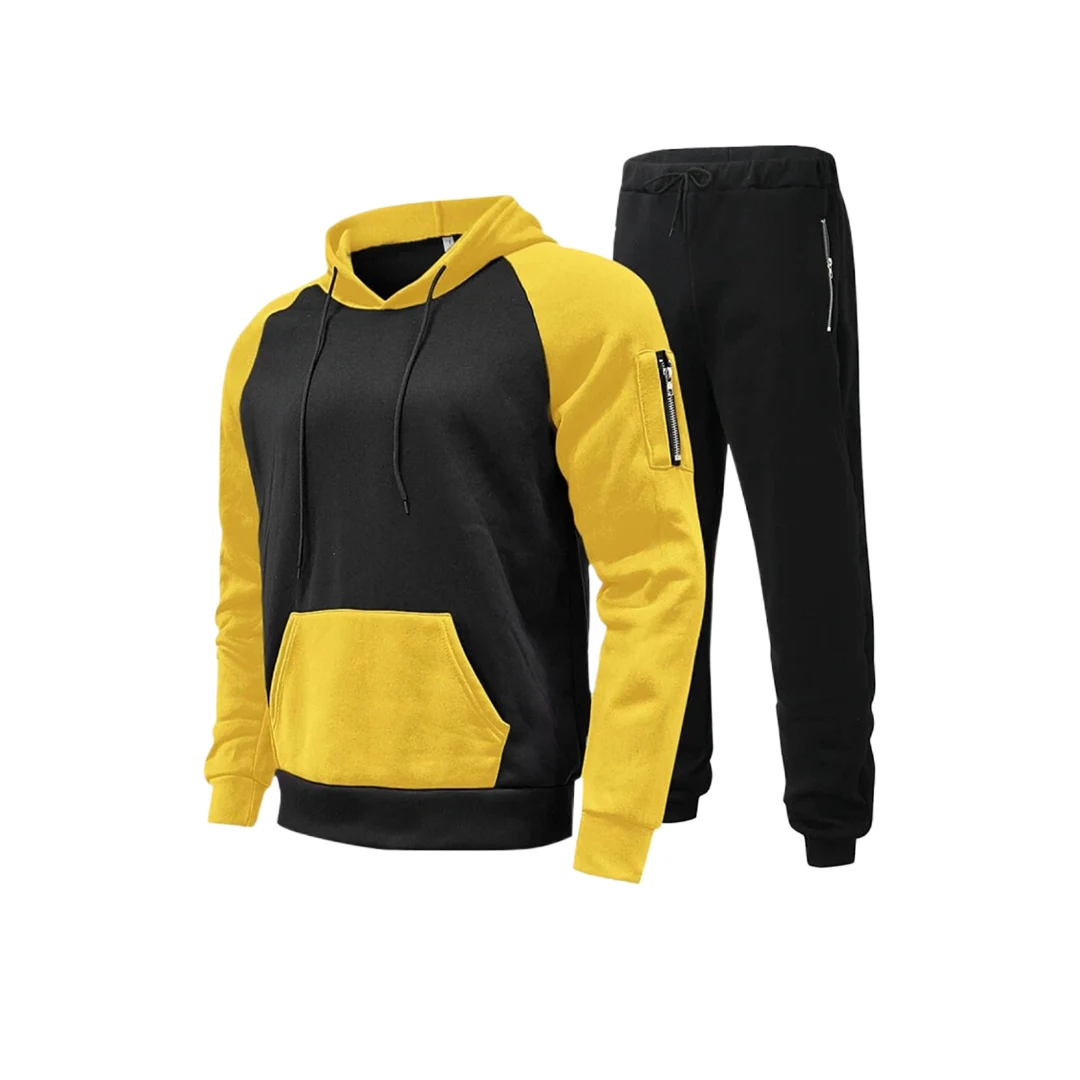 Men's Casual Hoodie Tracksuit Set (Black and Yellow)