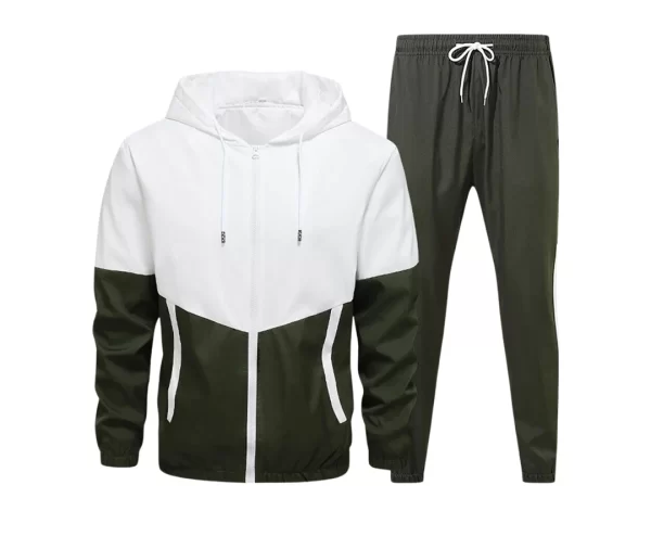 Men's Track Jacket Set (White, Olive Green)