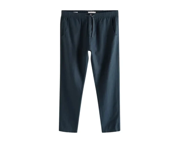 Linen Cotton Elastic Waist Pants (Navy Blue)