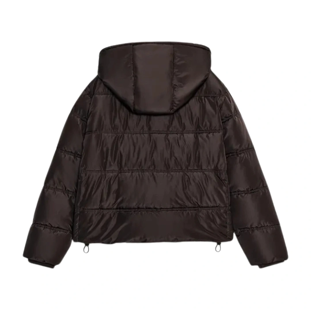 Women's Brown Hooded Cropped Puffer Jacket - Image 2