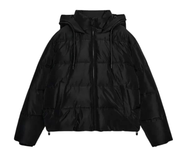 Women's Black Hooded Cropped Puffer Jacket