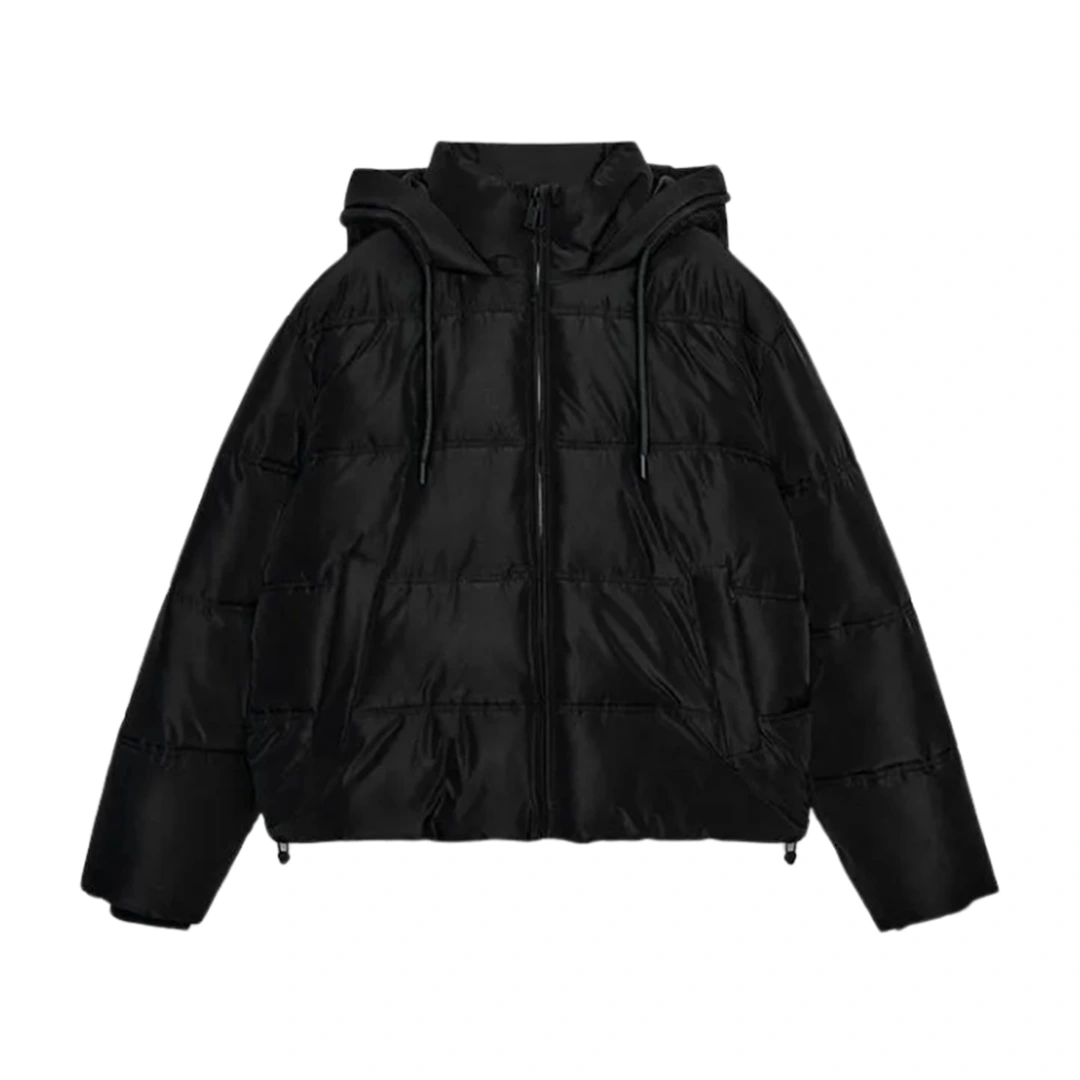 Women's Black Hooded Cropped Puffer Jacket