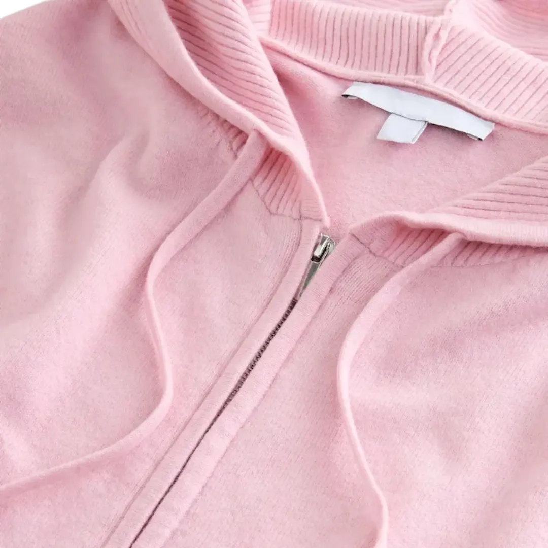 Women's Pink Knit Full-Zip Cropped Hoodie - Image 2