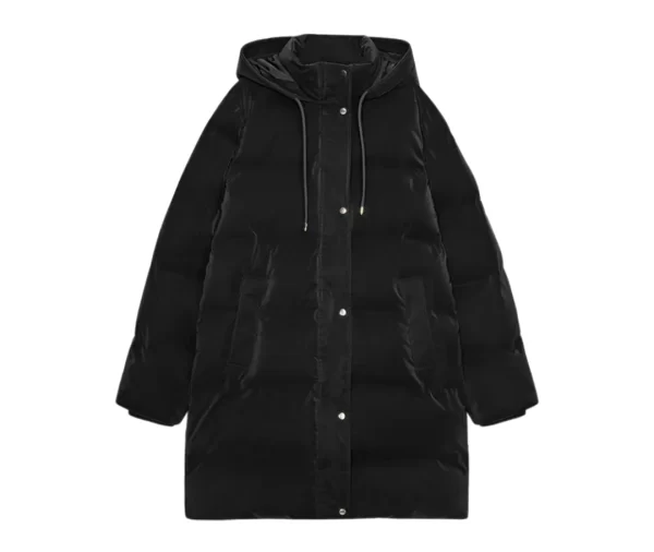 Women’s Long Hooded Puffer Coat (Black)