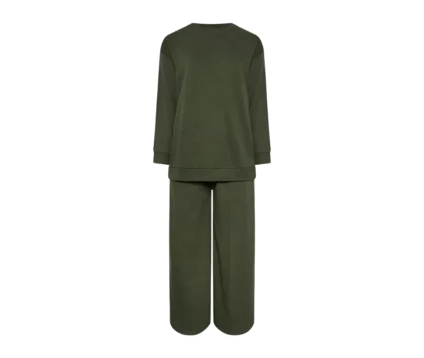Women's Wide Leg Tracksuit Set (Olive Green)