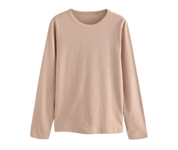 Women’s Cotton Long Sleeve T-Shirt (Light Beige)