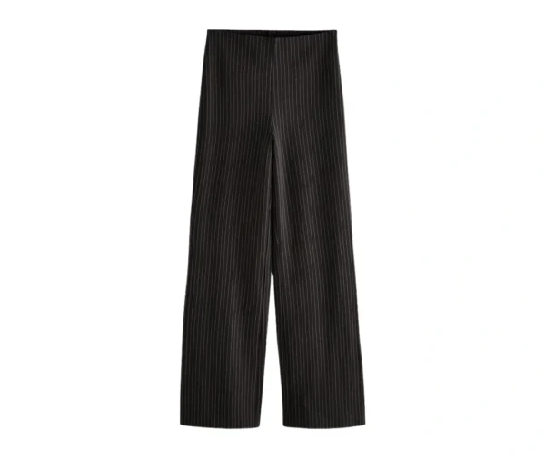 Women's Black Pinstripe Wide Leg Trousers
