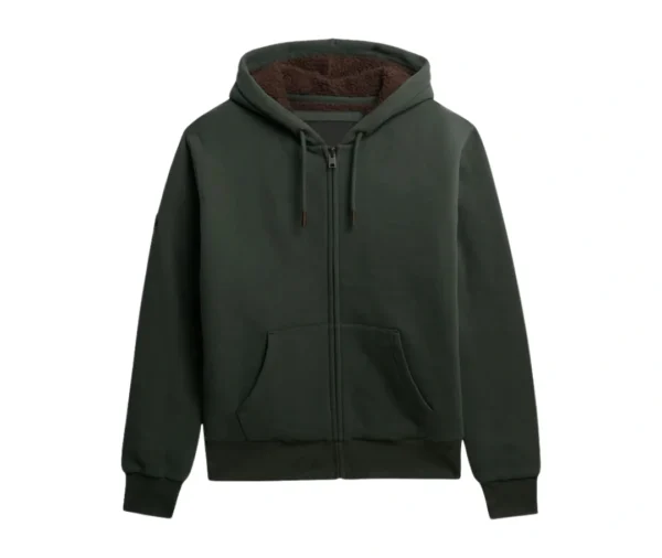Men’s Borg Lined Zip Hoodie (Dark Green)