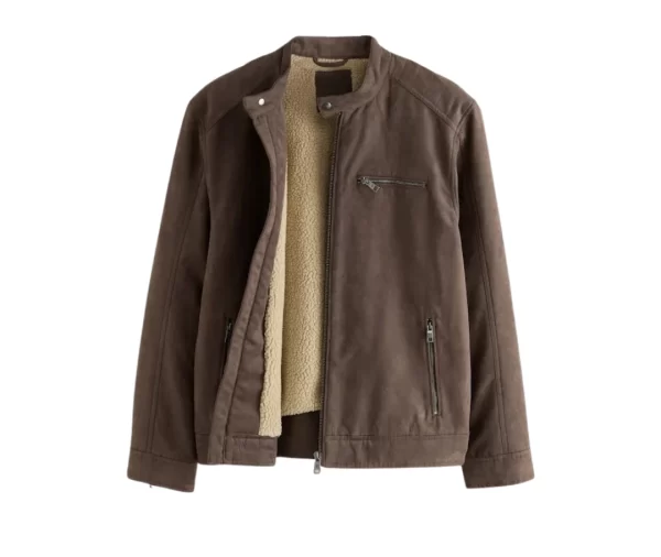 Men's Cozy Borg Fleece Zip Jacket (Brown)