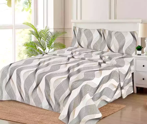 4 Pcs Printed White Wavy Lines Bedsheet