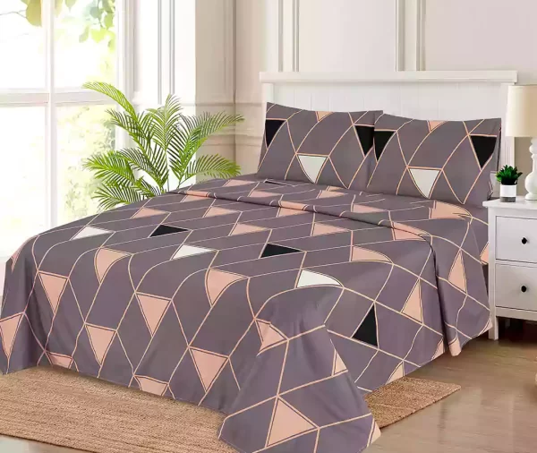 4 Pcs Printed Triangle Bedsheet Set (Grey & Pink)