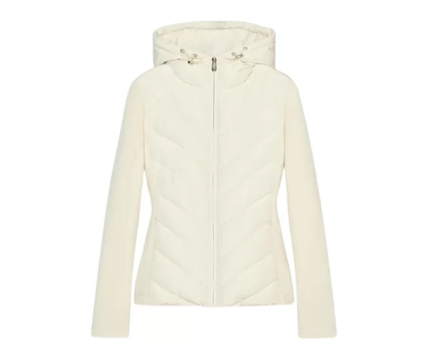 Women's Cream Hooded Hybrid Puffer Jacket