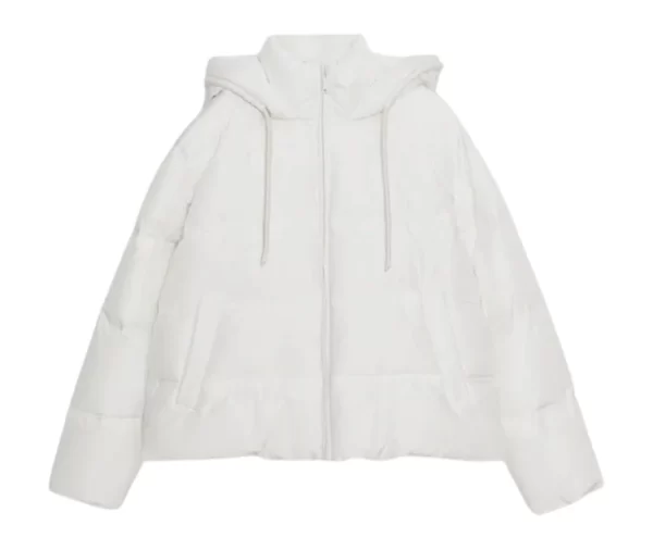 Women's White Hooded Cropped Puffer Jacket