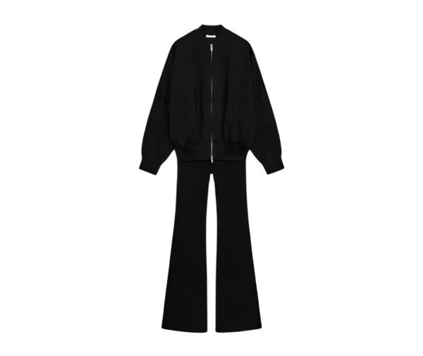 Women's Black Bomber Jacket & Flared Trouser Set