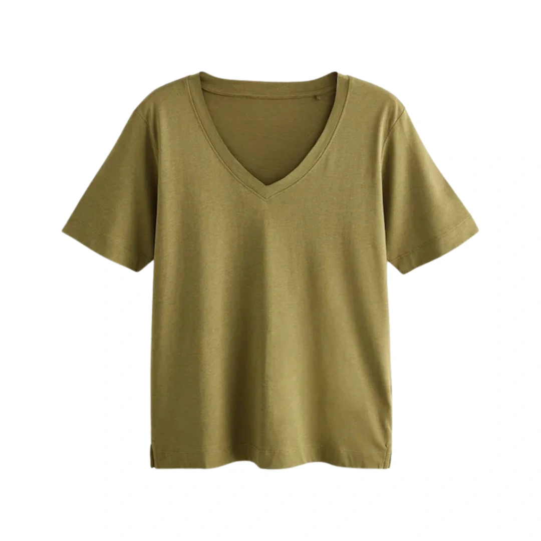Women’s Cotton V-Neck T-Shirt (Olive Green)