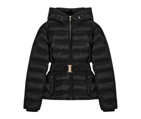 Women’s Hooded Belted Puffer Jacket (Black)