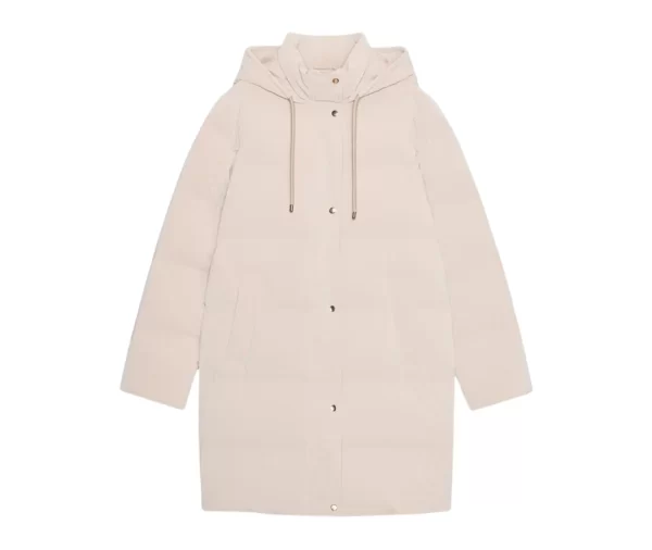 Women’s Long Hooded Puffer Coat (Cream)
