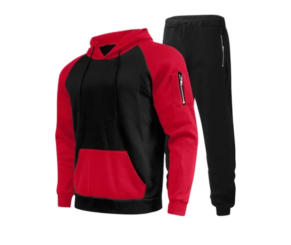 Men's Casual Hoodie Tracksuit Set (Black and Red)