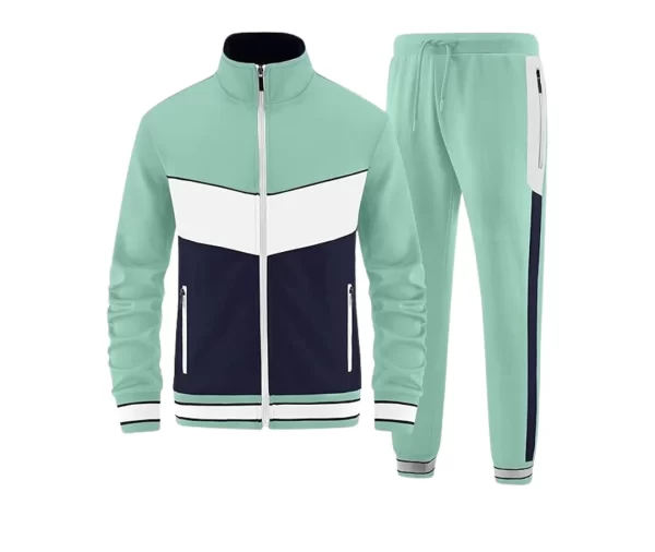 Men's Zip Tracksuit Set (Mint Green, White, Dark Blue)