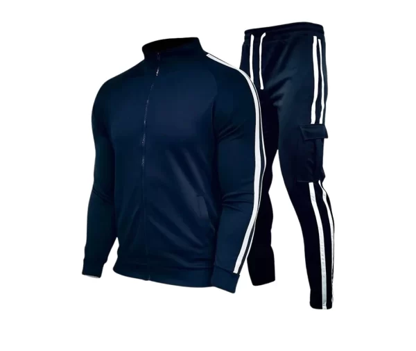 Men's Zip-Up Sweat Tracksuit (Dark Blue, White)