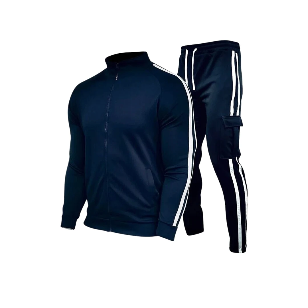 Men's Zip-Up Sweat Tracksuit (Dark Blue, White)