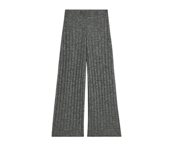Women's Grey Ribbed Wide Leg Trousers