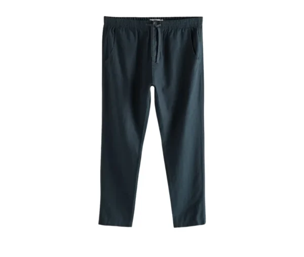 Linen Cotton Elastic Waist Pants (Dark Teal)