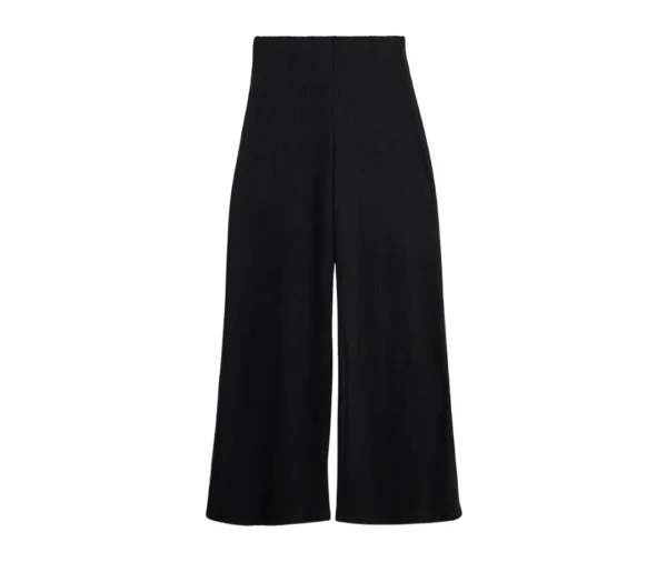 Women's Black Ribbed Knit Wide Leg Trousers