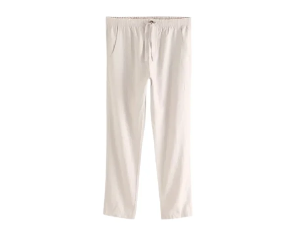 Linen Cotton Elastic Waist Pants (Cream)