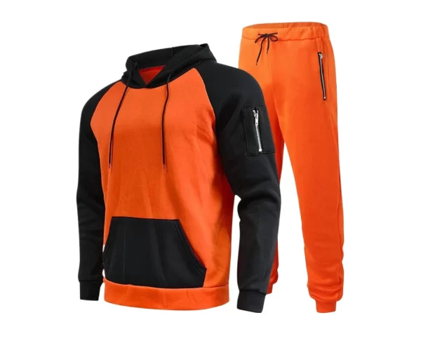 Men's Casual Hoodie Tracksuit Set (Black and Orange)
