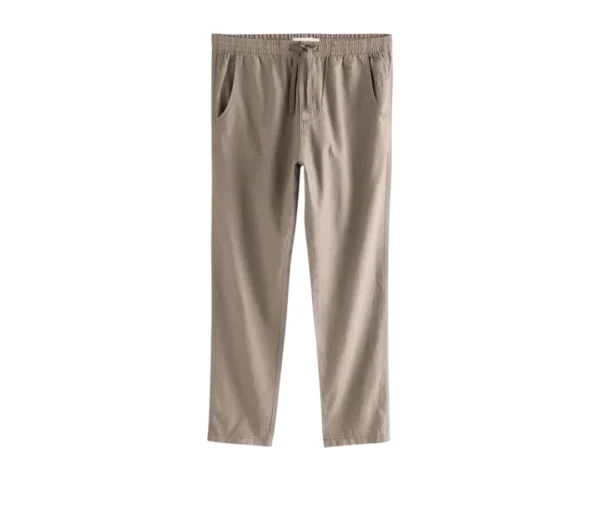 Linen Cotton Elastic Waist Pants (Stone Grey)