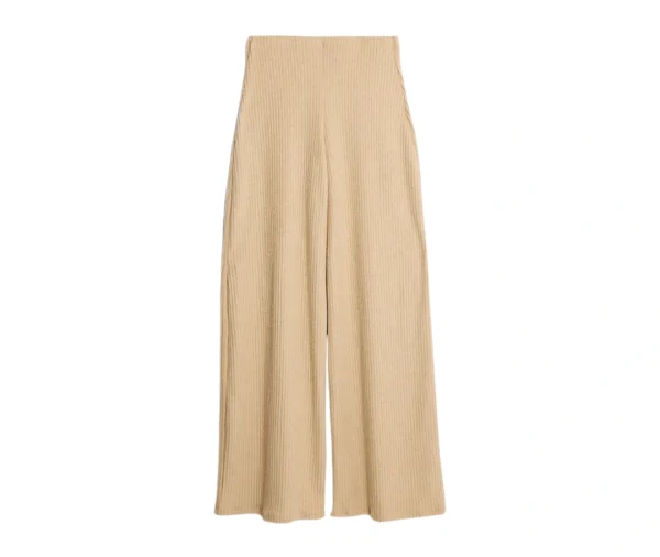 Women’s Ribbed Wide Leg Lounge Pants (Cream)