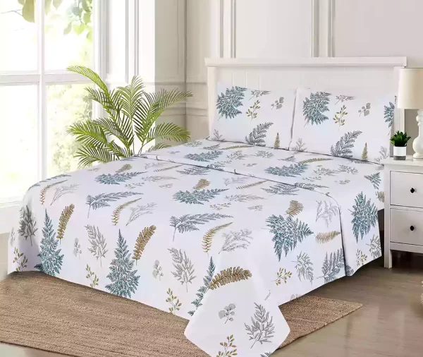 4 Pcs Printed White Nature Bedsheet Set