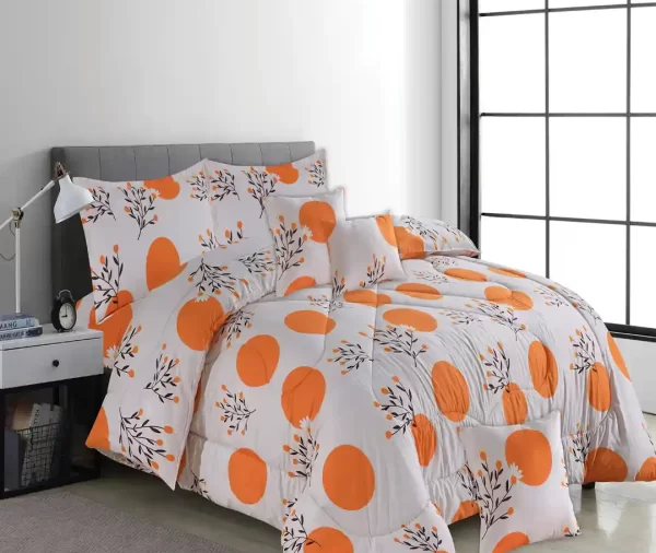 7 Pcs Printed Orange Dot Pattern Comforter Set