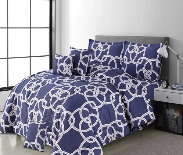 7 Pcs Printed Stylish Navy Blue Comforter Set